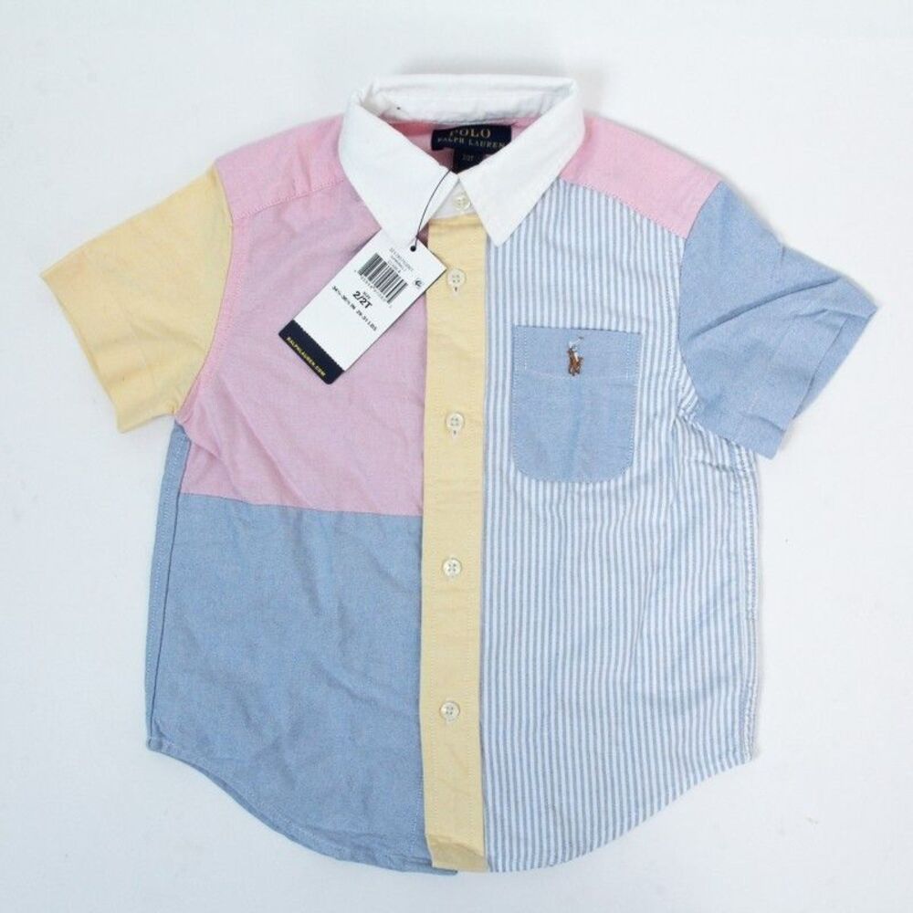 Polo Ralph Lauren Boys 2T NWT Colorblock Striped Oxford Cloth Button Down Shirt